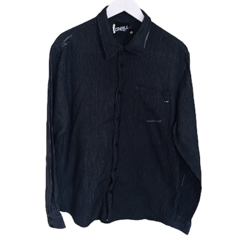 O'Neill Pinstripe Long Sleeve Button Down Shirt Distressed Black XL